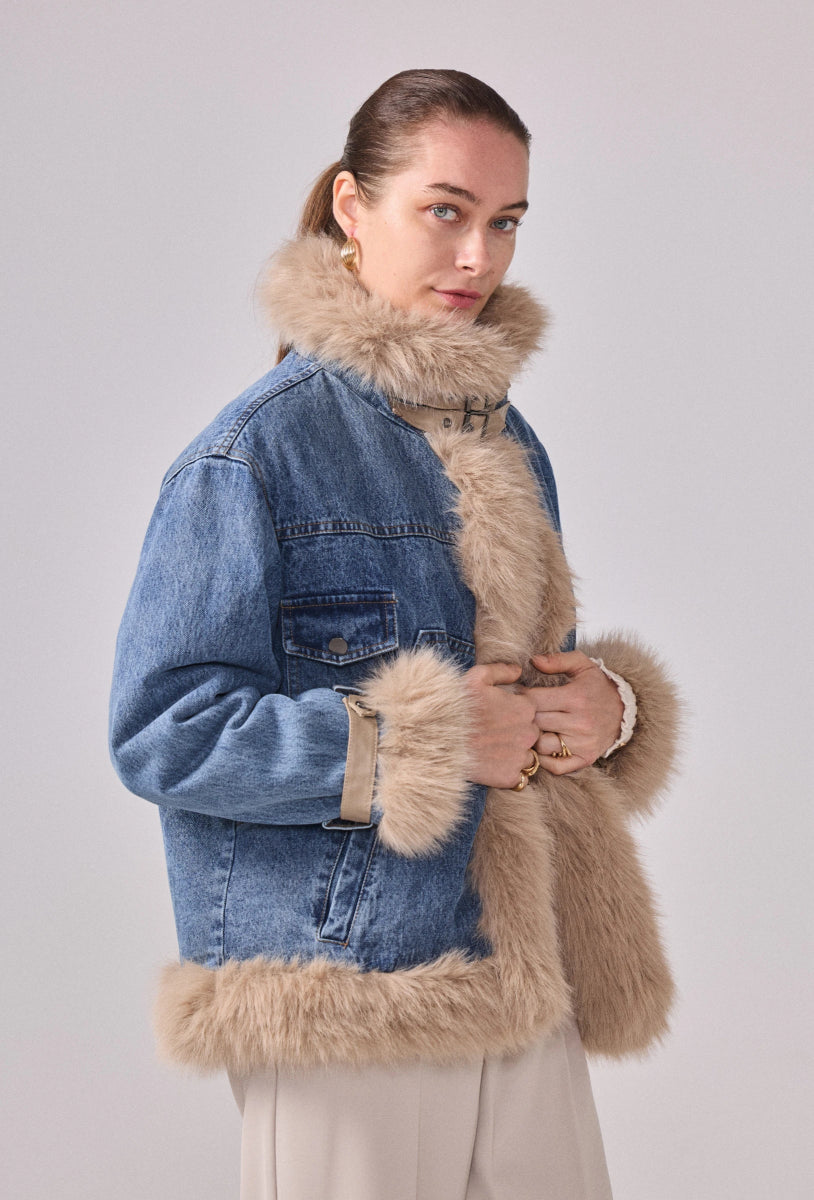 Veste denim reversible en fourrure - RIVE GAUCHE