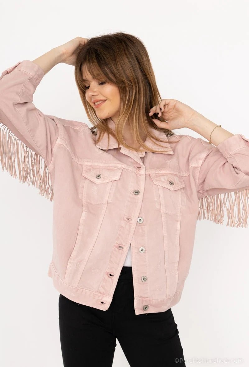 Veste denim rose à franges - RIVE GAUCHE