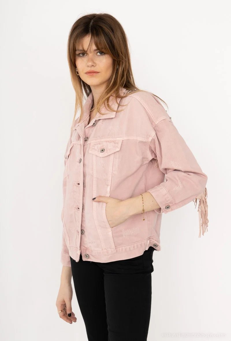 Veste denim rose à franges - RIVE GAUCHE