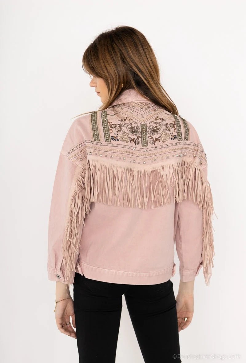 Veste denim rose à franges - RIVE GAUCHE