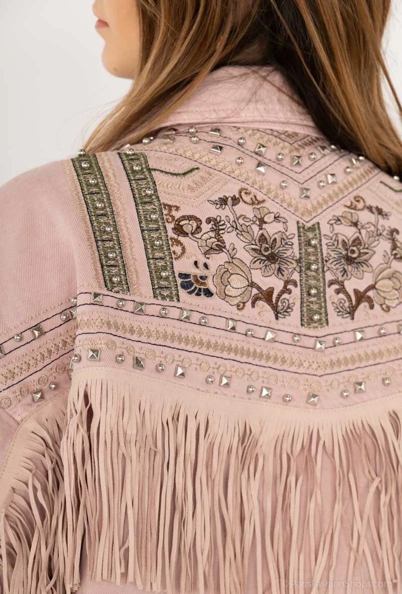 Veste denim rose à franges - RIVE GAUCHE