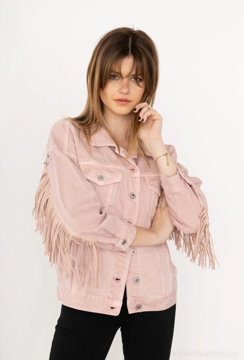 Veste denim rose à franges - RIVE GAUCHE