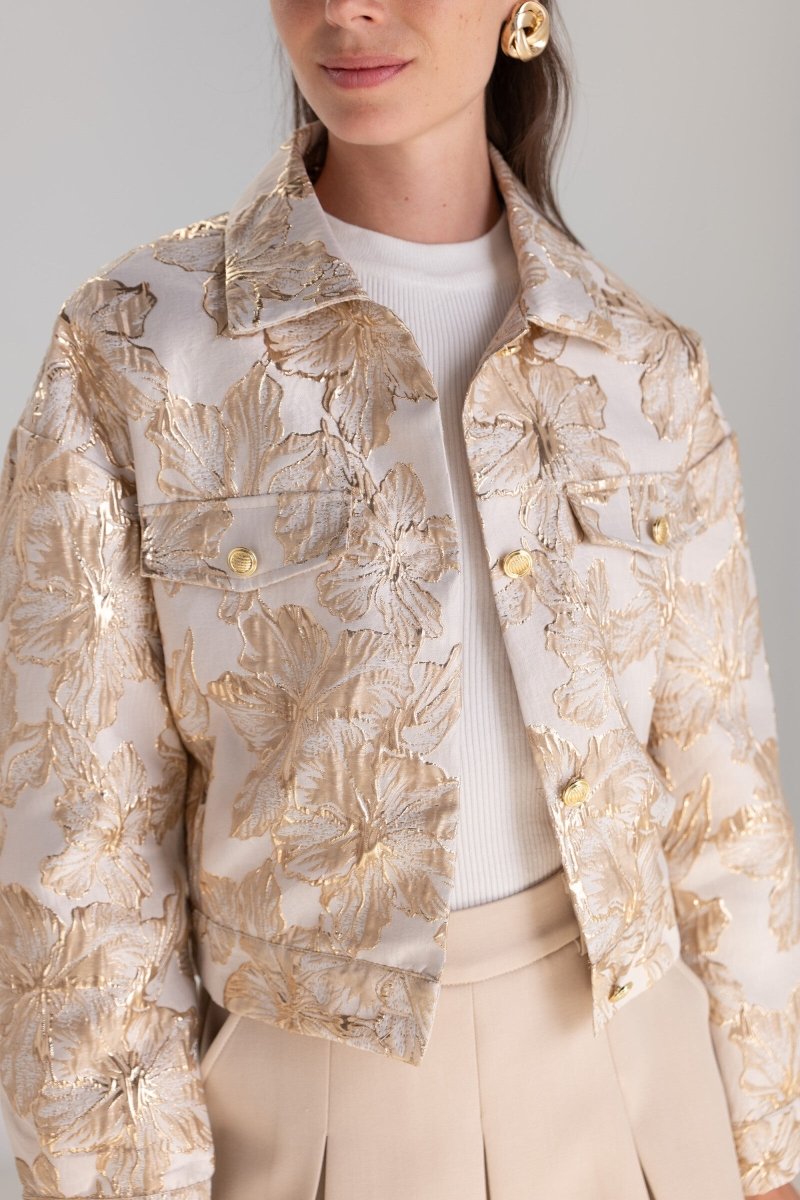 Veste dorée en brocard croppé - RIVE GAUCHE