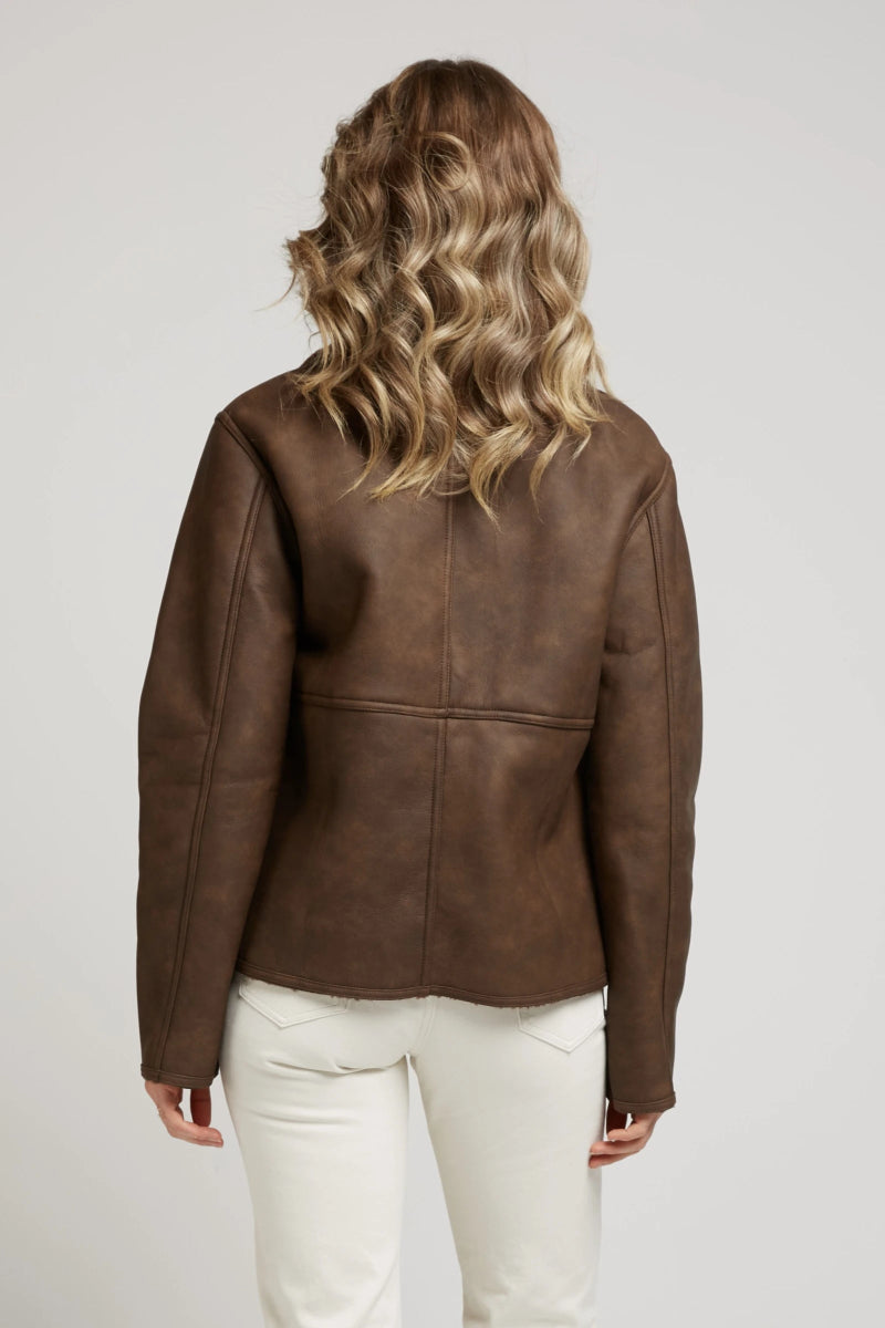 Veste doublée chocolat effet cuir vieilli - RIVE GAUCHE