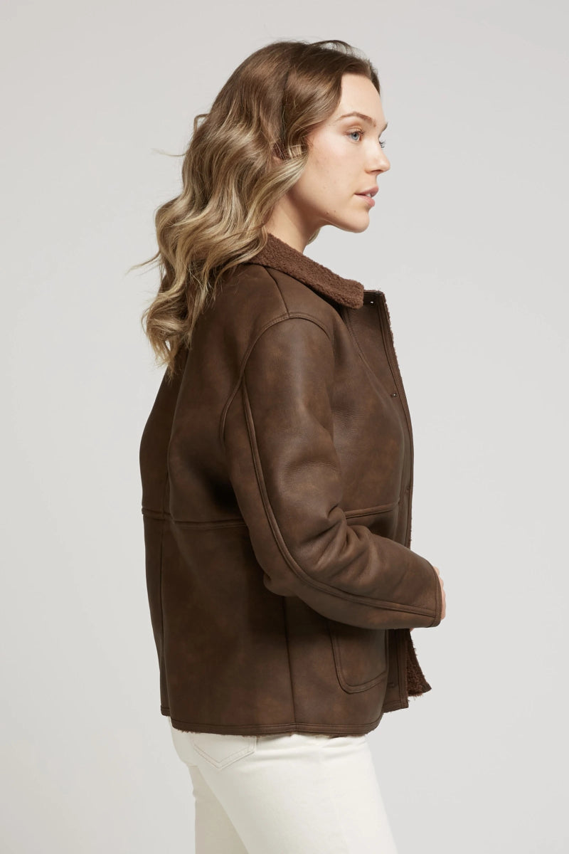 Veste doublée chocolat effet cuir vieilli - RIVE GAUCHE