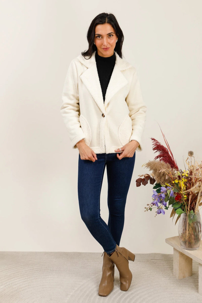 Veste doublée en moumoute synthétique écrue - RIVE GAUCHE