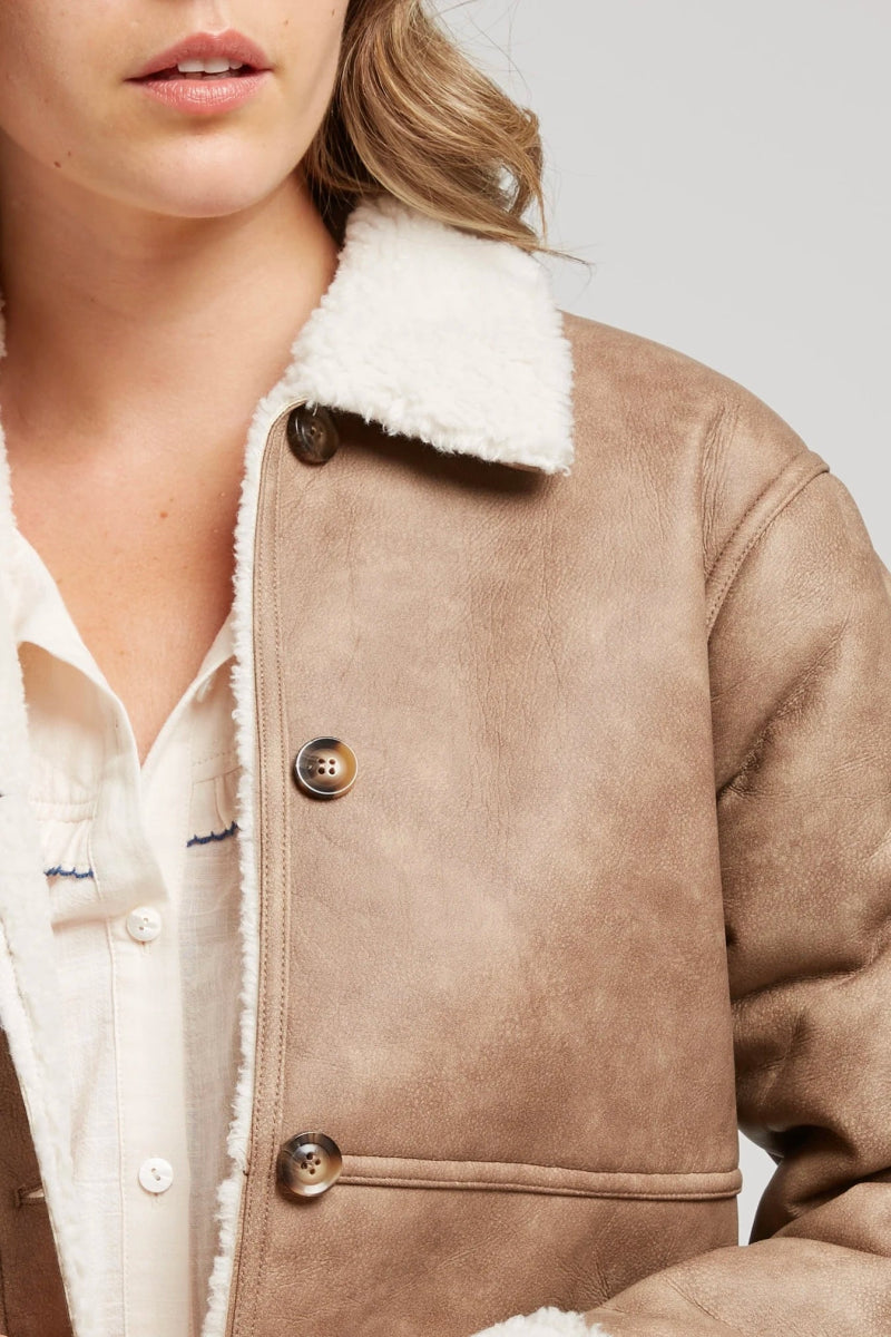 Veste doublée taupe effet cuir vieilli - RIVE GAUCHE