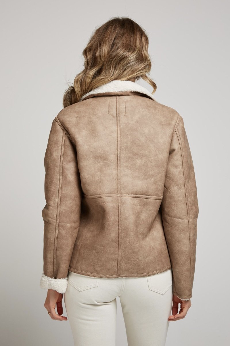 Veste doublée taupe effet cuir vieilli - RIVE GAUCHE