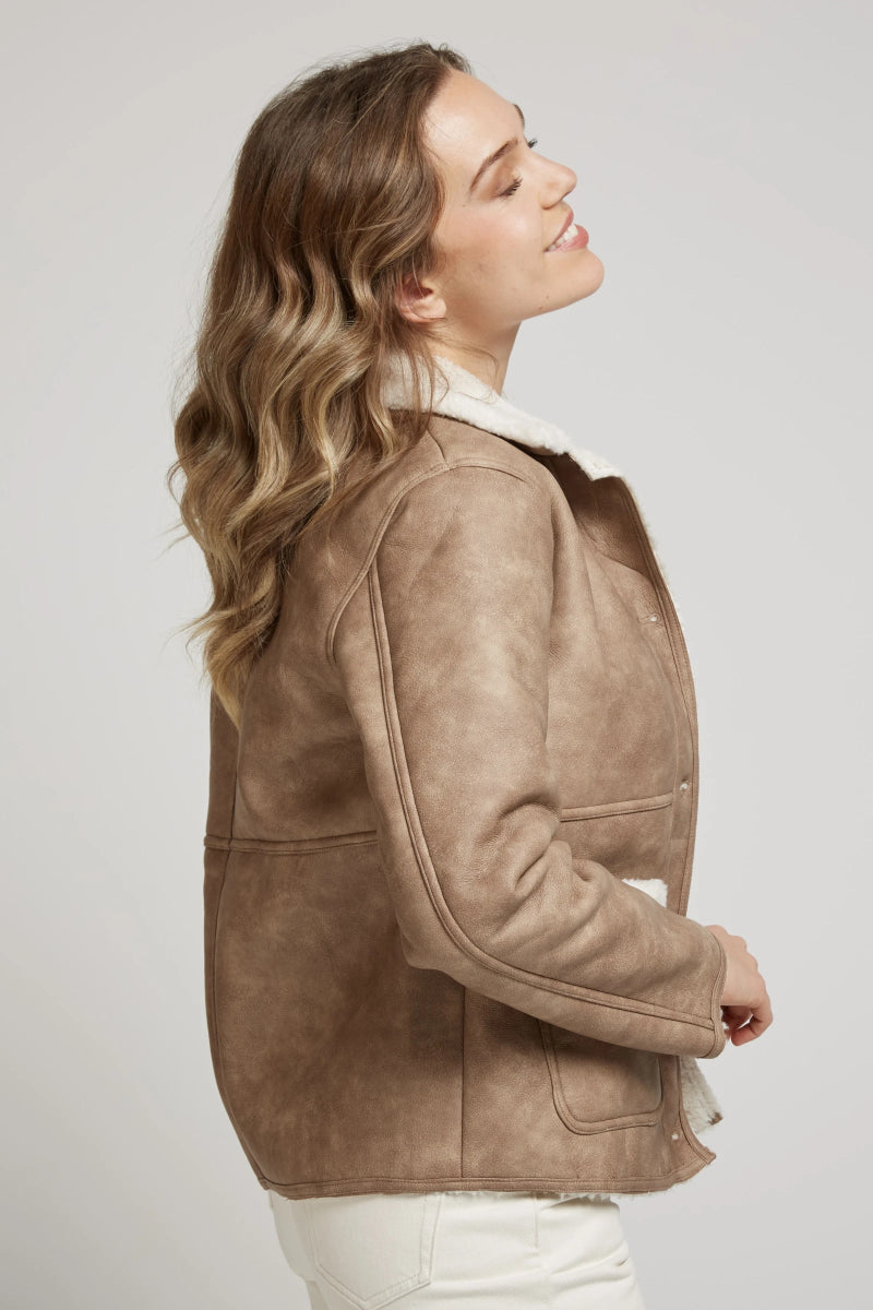 Veste doublée taupe effet cuir vieilli - RIVE GAUCHE