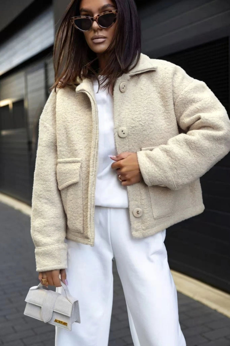 Veste effet bouclette écru avec poches à rabats - RIVE GAUCHE