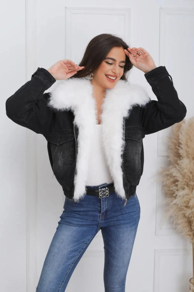 Veste en jean à fourrure - RIVE GAUCHE