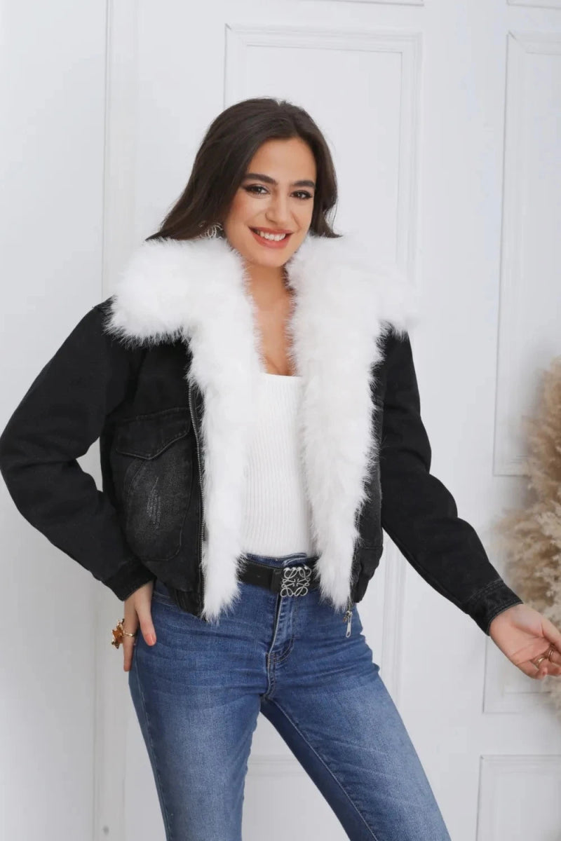 Veste en jean à fourrure - RIVE GAUCHE