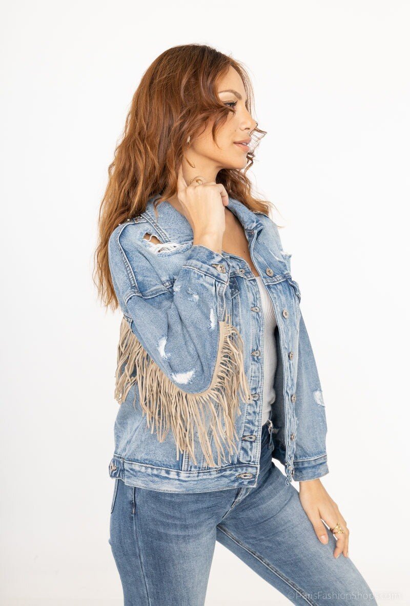 Veste en jean à franges - RIVE GAUCHE