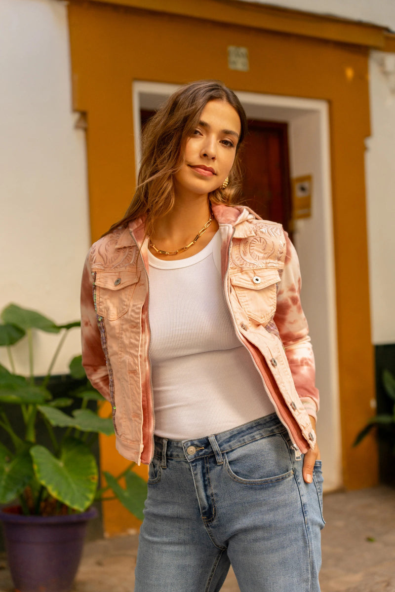Veste en jeans rose à capuche - RIVE GAUCHE