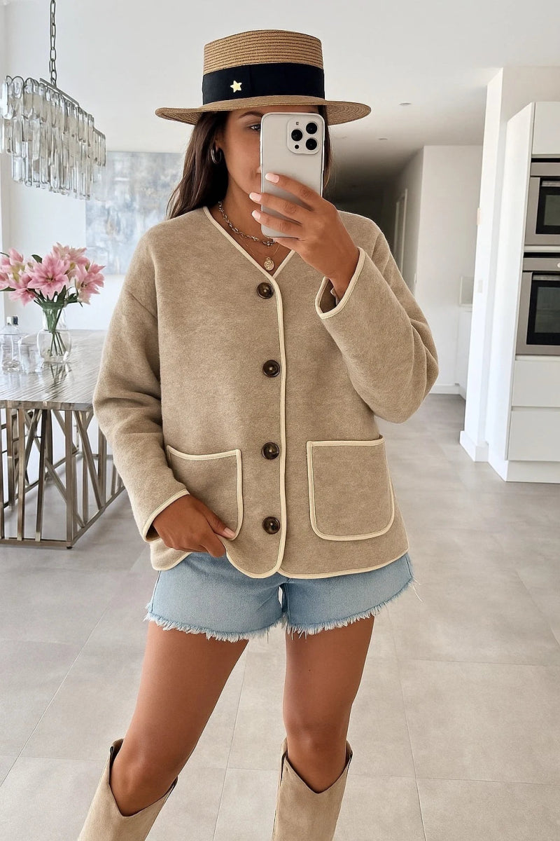 Veste en laine beige avec boutons et poches - RIVE GAUCHE