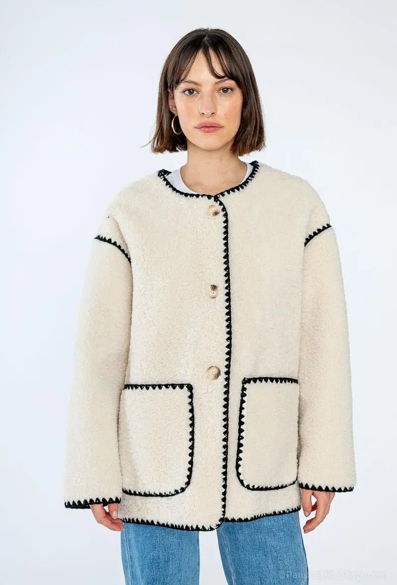 Veste en moumoute à détails contrastant - RIVE GAUCHE