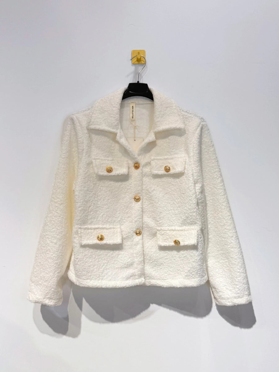 Veste en moumoute blanche à boutonnage doré - RIVE GAUCHE
