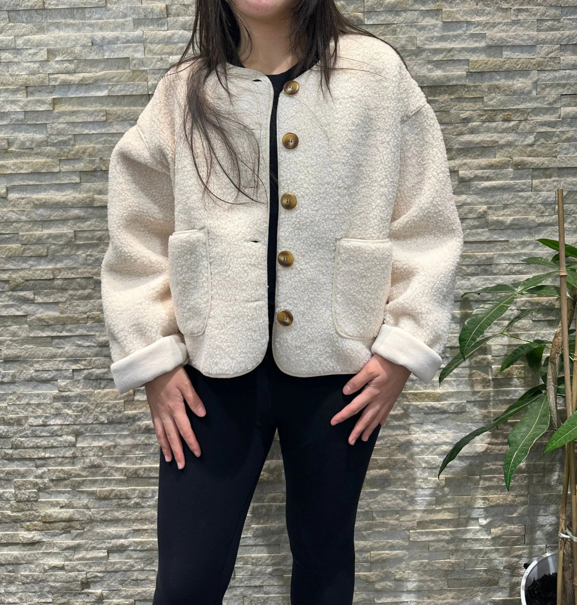 Veste en moumoute blanche à boutons - RIVE GAUCHE