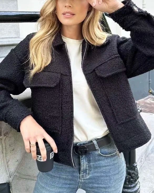 Veste en moumoute noire fermeture à zip - RIVE GAUCHE