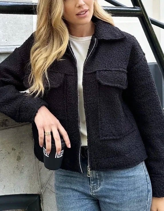 Veste en moumoute noire fermeture à zip - RIVE GAUCHE