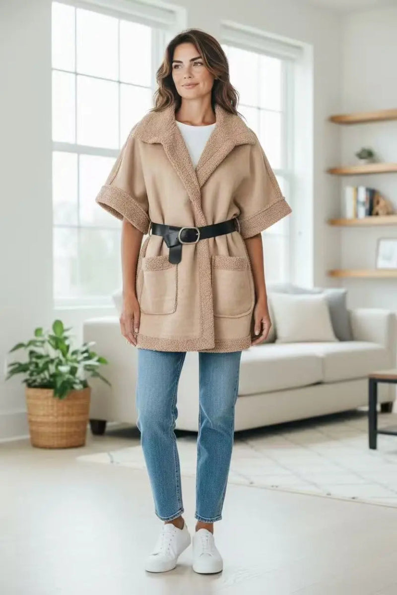 Veste en moumoute sans manches beige - RIVE GAUCHE