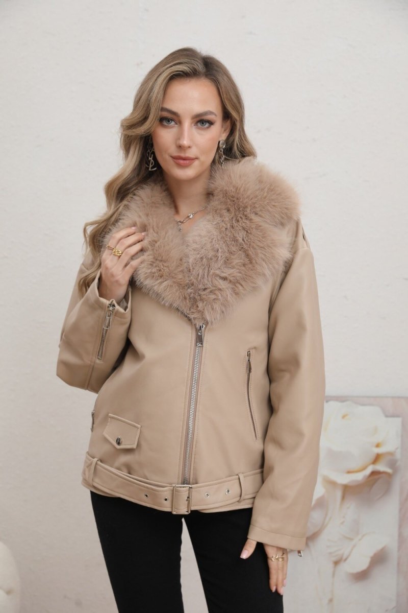 Veste en simili cuir beige avec fourrure - RIVE GAUCHE