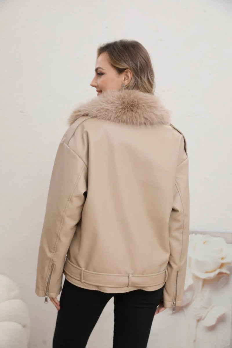 Veste en simili cuir beige avec fourrure - RIVE GAUCHE