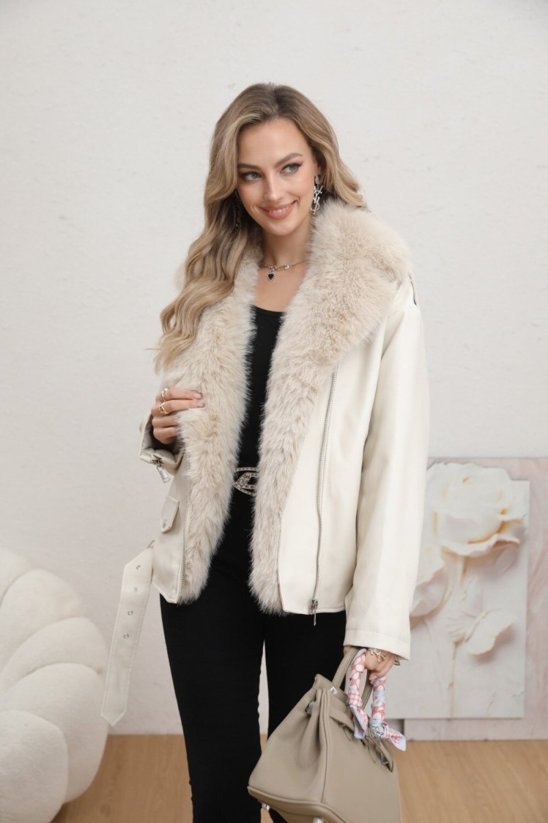 Veste en simili cuir écrue avec fourrure - RIVE GAUCHE