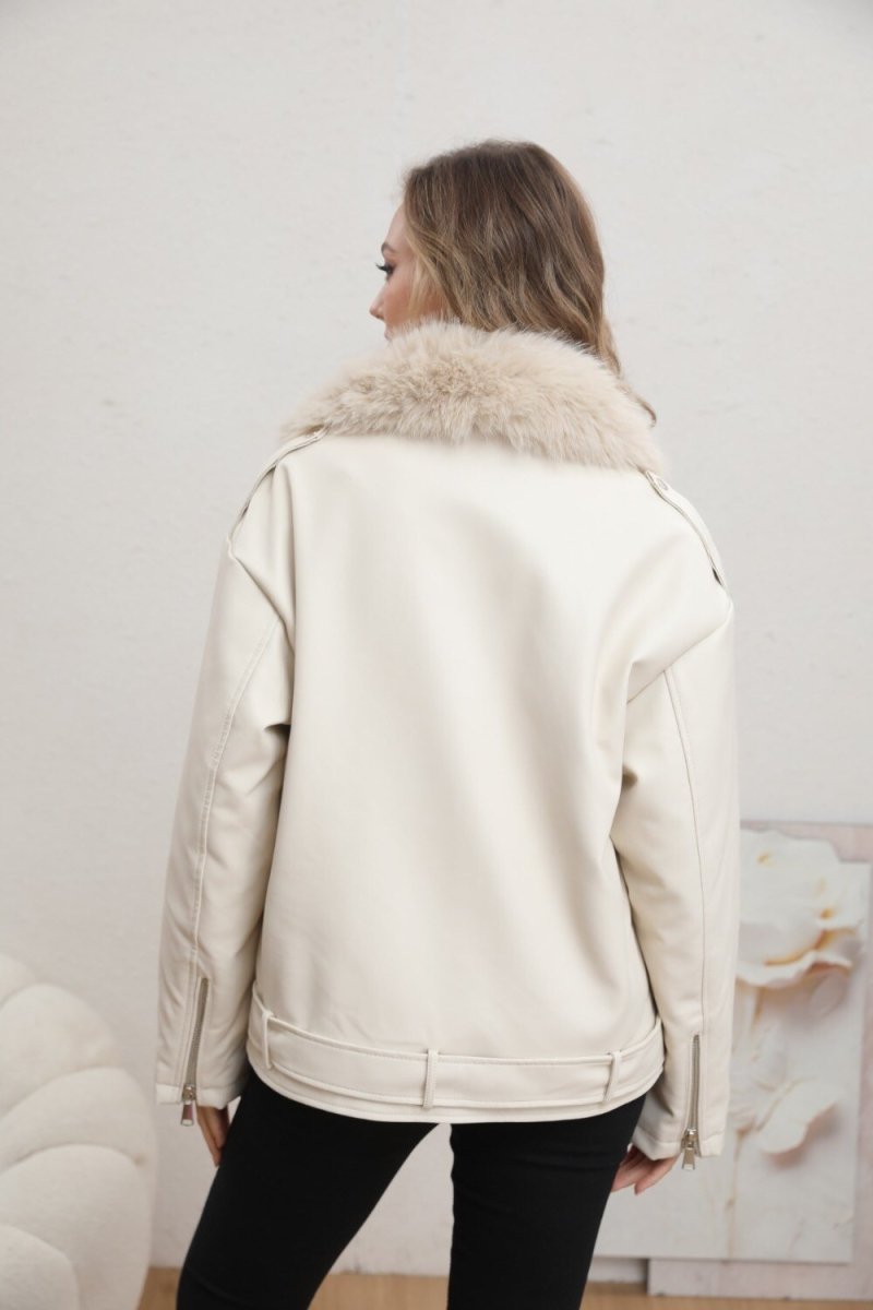 Veste en simili cuir écrue avec fourrure - RIVE GAUCHE