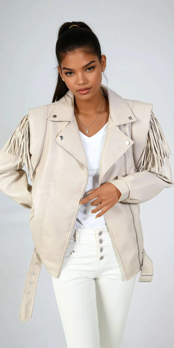 Veste en similicuir avec franges - RIVE GAUCHE