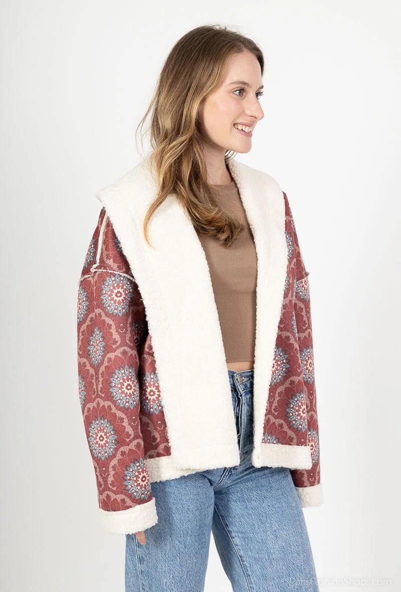 Veste en suédine imprimée à doublure moumoute - RIVE GAUCHE