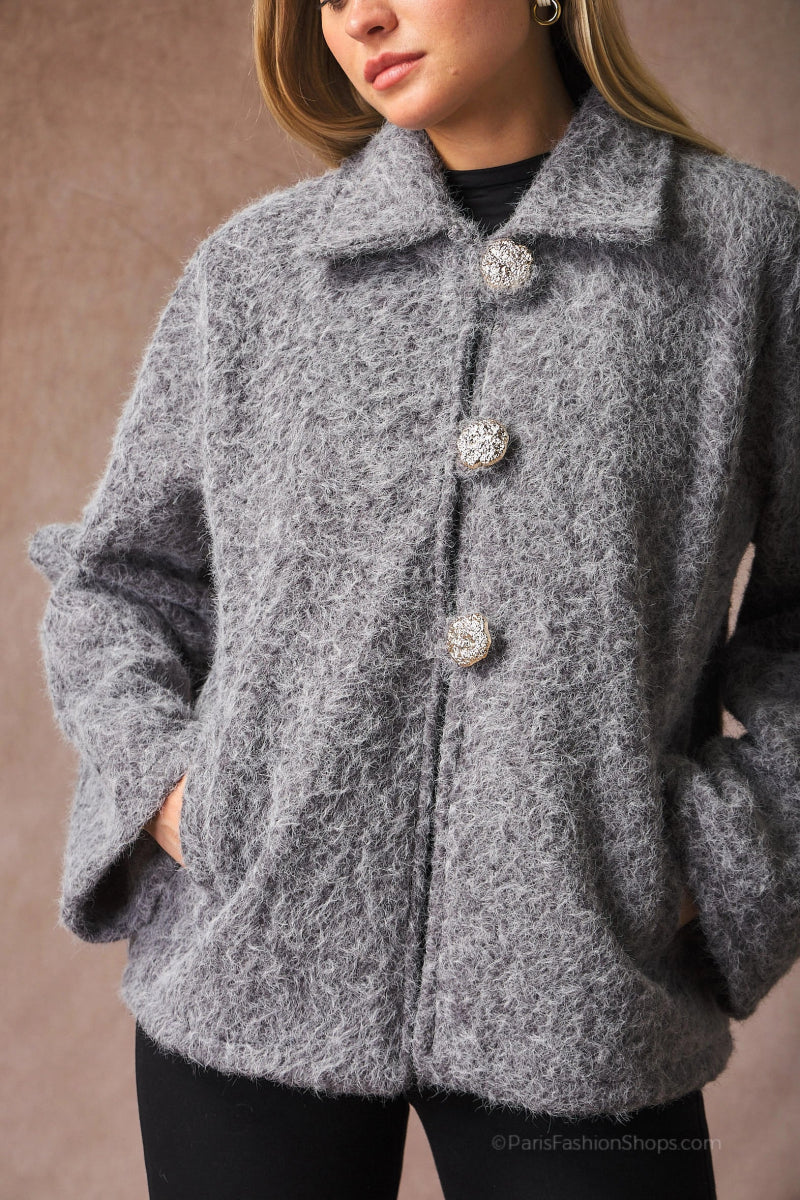 Veste grise avec gros boutons dorés - RIVE GAUCHE