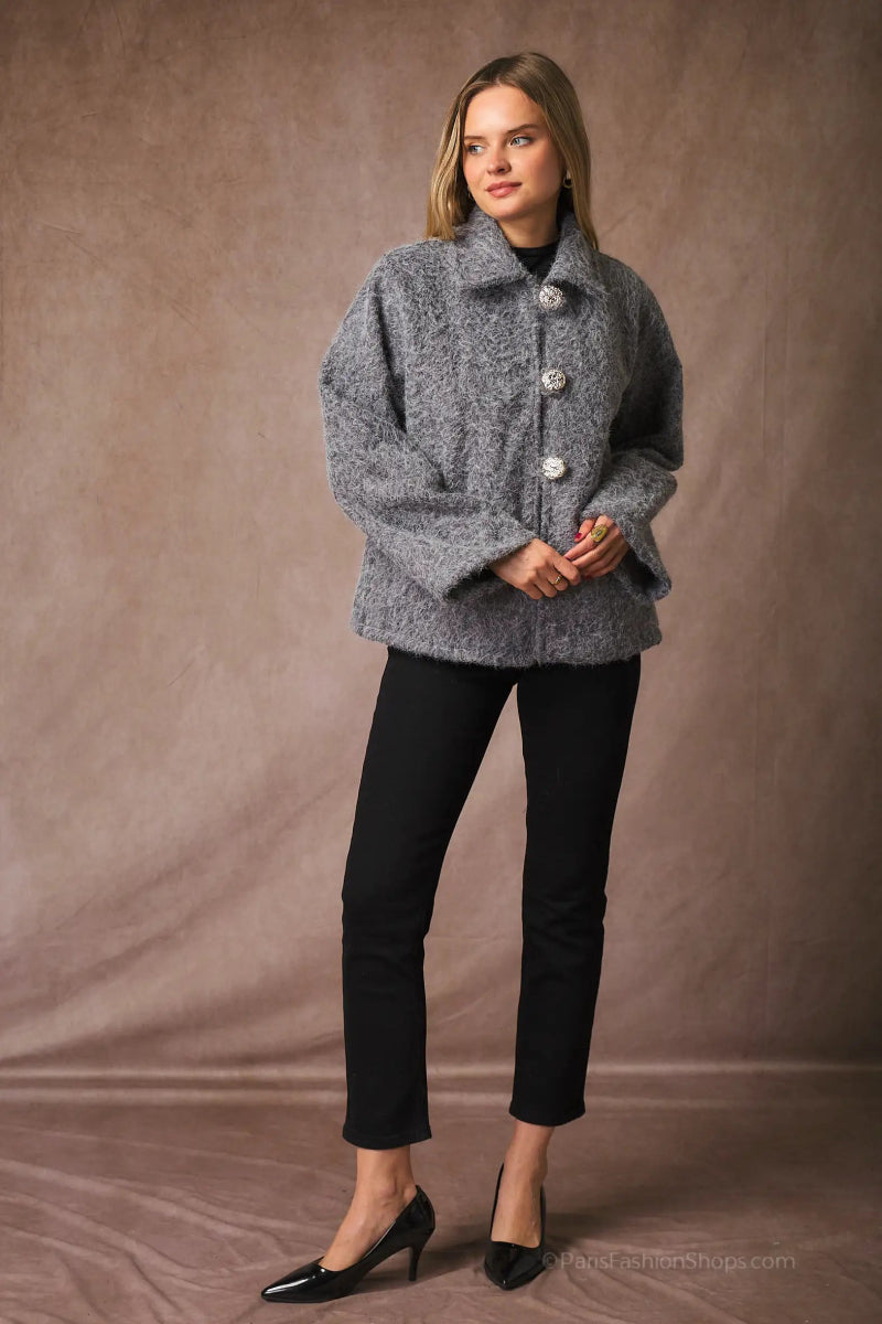 Veste grise avec gros boutons dorés - RIVE GAUCHE