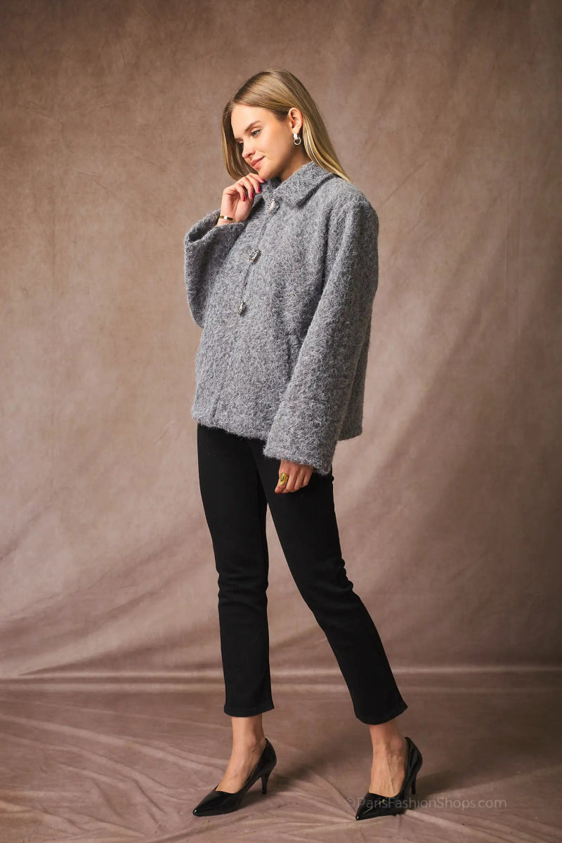 Veste grise avec gros boutons dorés - RIVE GAUCHE