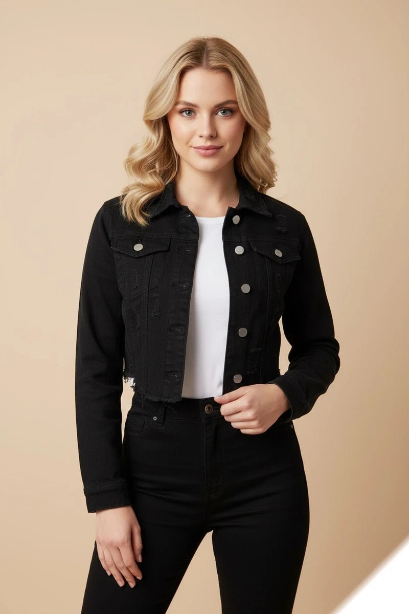 Veste jean courte style déchirée strech deux poches - RIVE GAUCHE