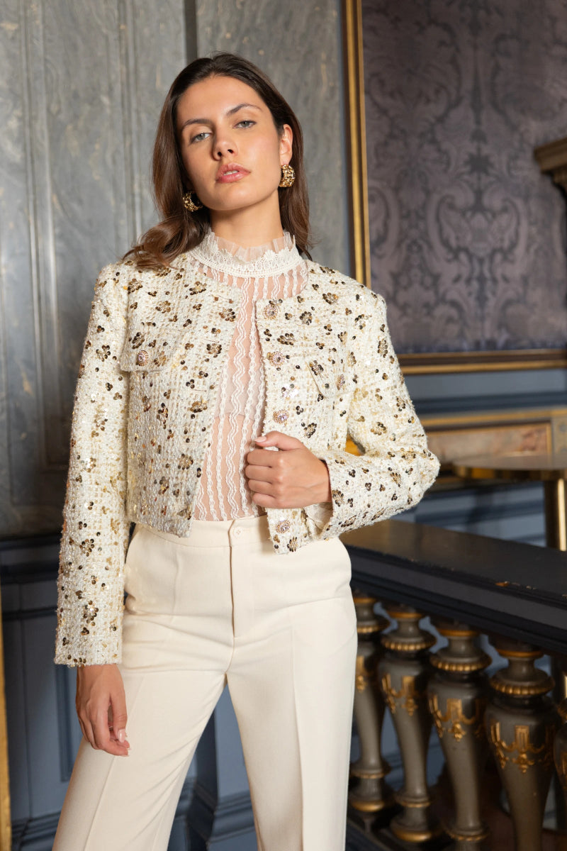 Veste Jenny courte en tweed à sequins - RIVE GAUCHE