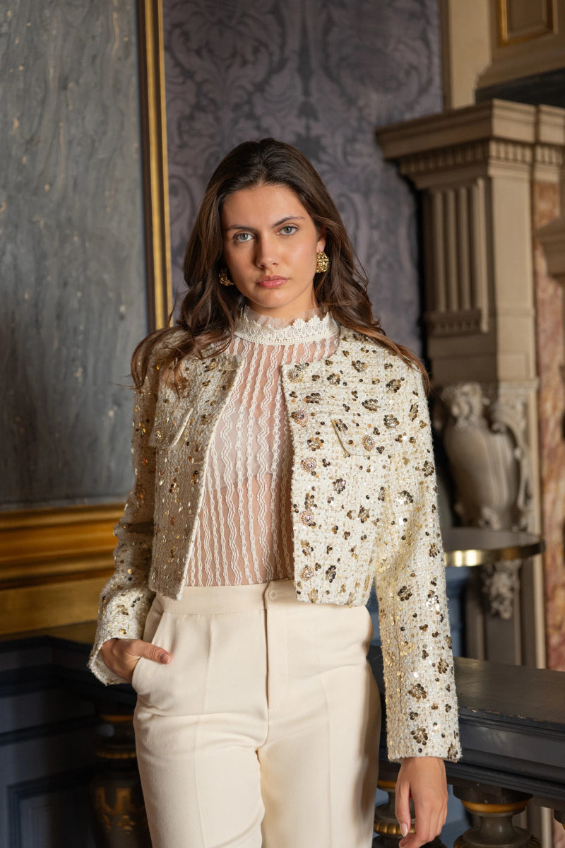 Veste Jenny courte en tweed à sequins - RIVE GAUCHE