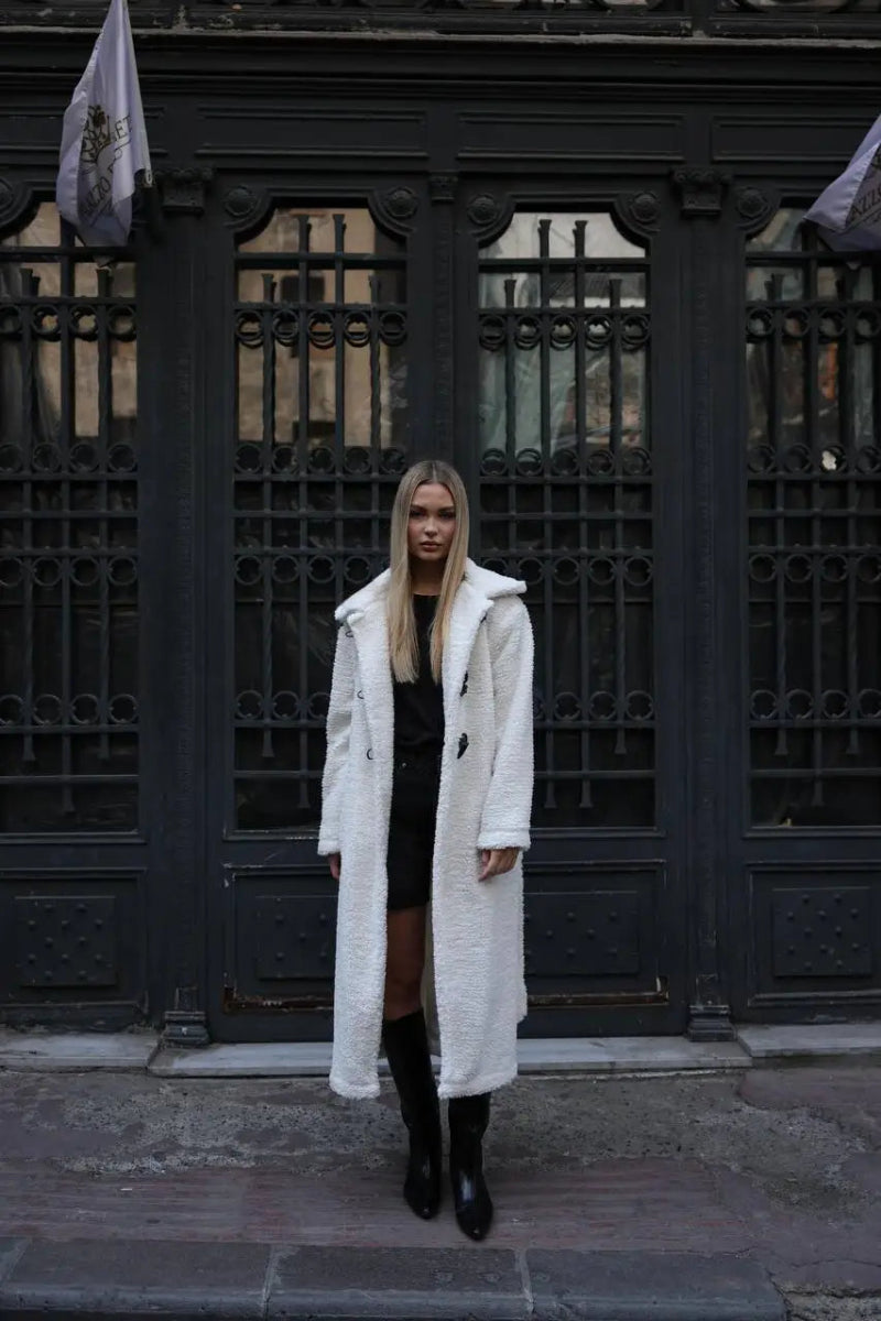 Veste longue en moumoute écrue - RIVE GAUCHE