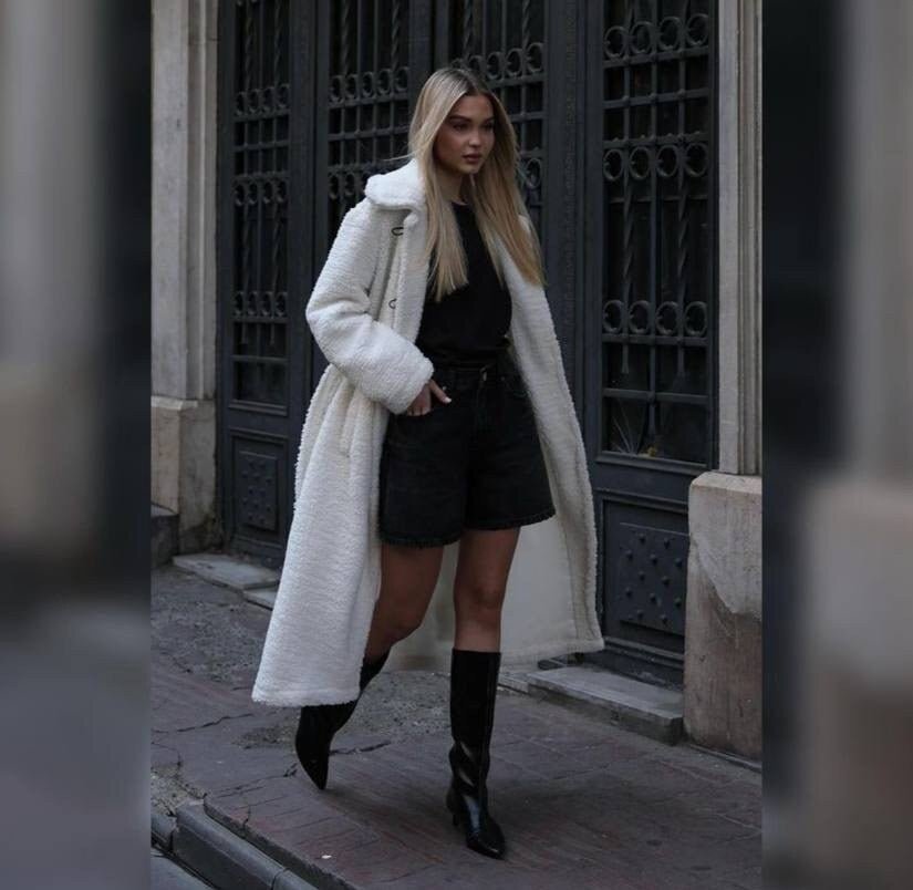 Veste longue en moumoute écrue - RIVE GAUCHE