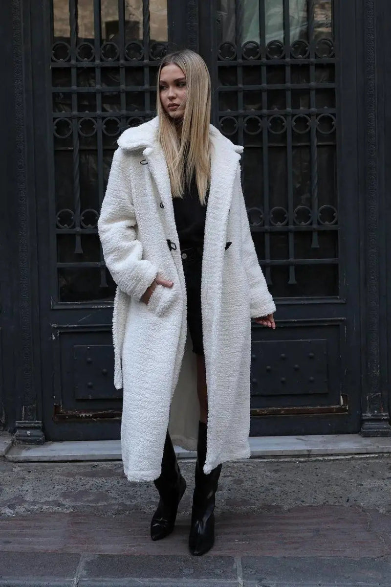 Veste longue en moumoute écrue - RIVE GAUCHE