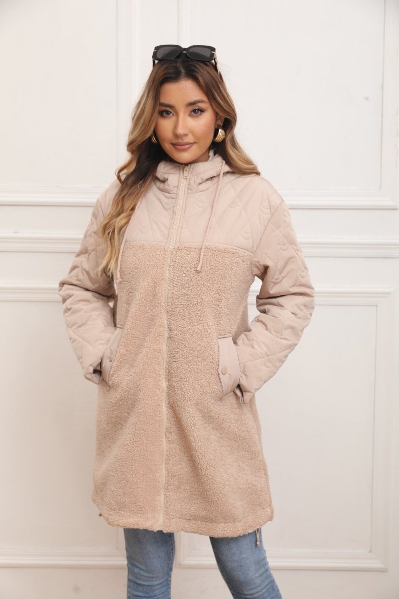 Veste matelassée beige avec capuche en fourrure d’agneau - RIVE GAUCHE