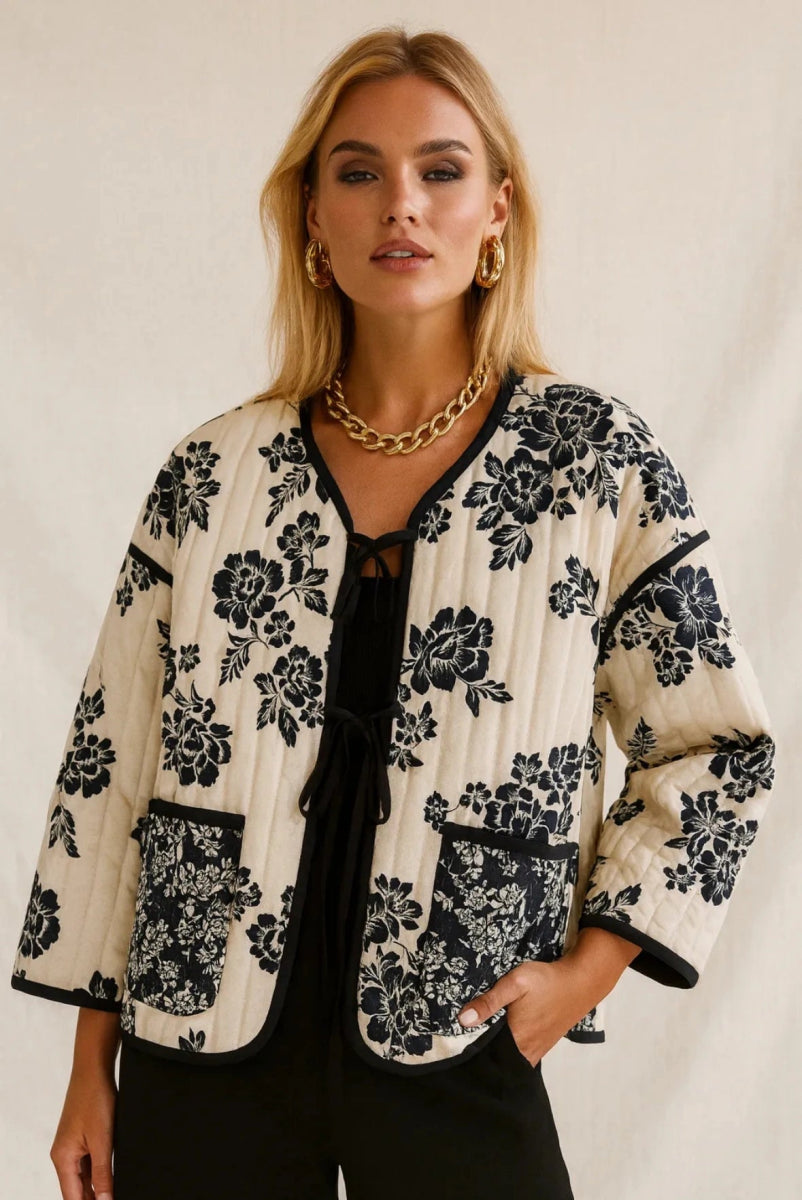 Veste matelassée beige imprimée fleurs - RIVE GAUCHE