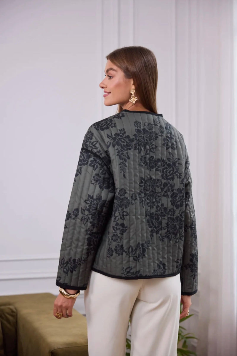 Veste matelassée kaki imprimée fleurs - RIVE GAUCHE