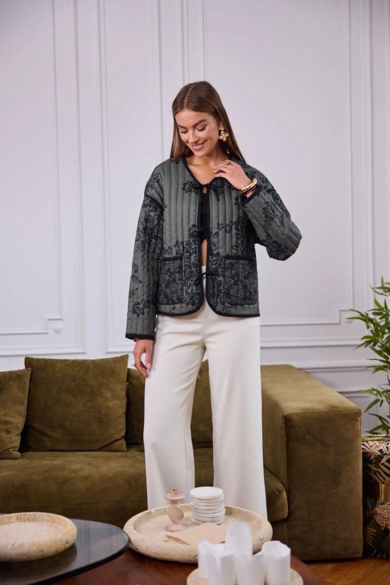 Veste matelassée kaki imprimée fleurs - RIVE GAUCHE