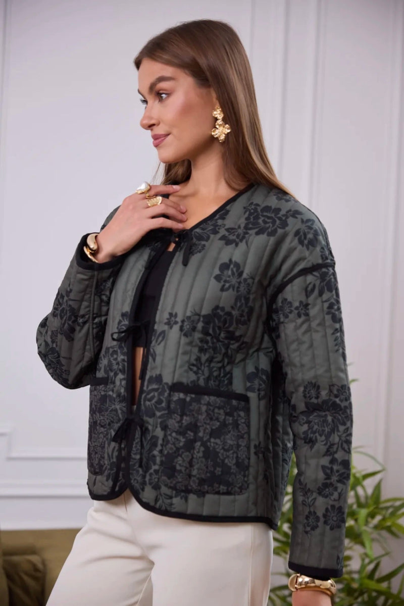 Veste matelassée kaki imprimée fleurs - RIVE GAUCHE