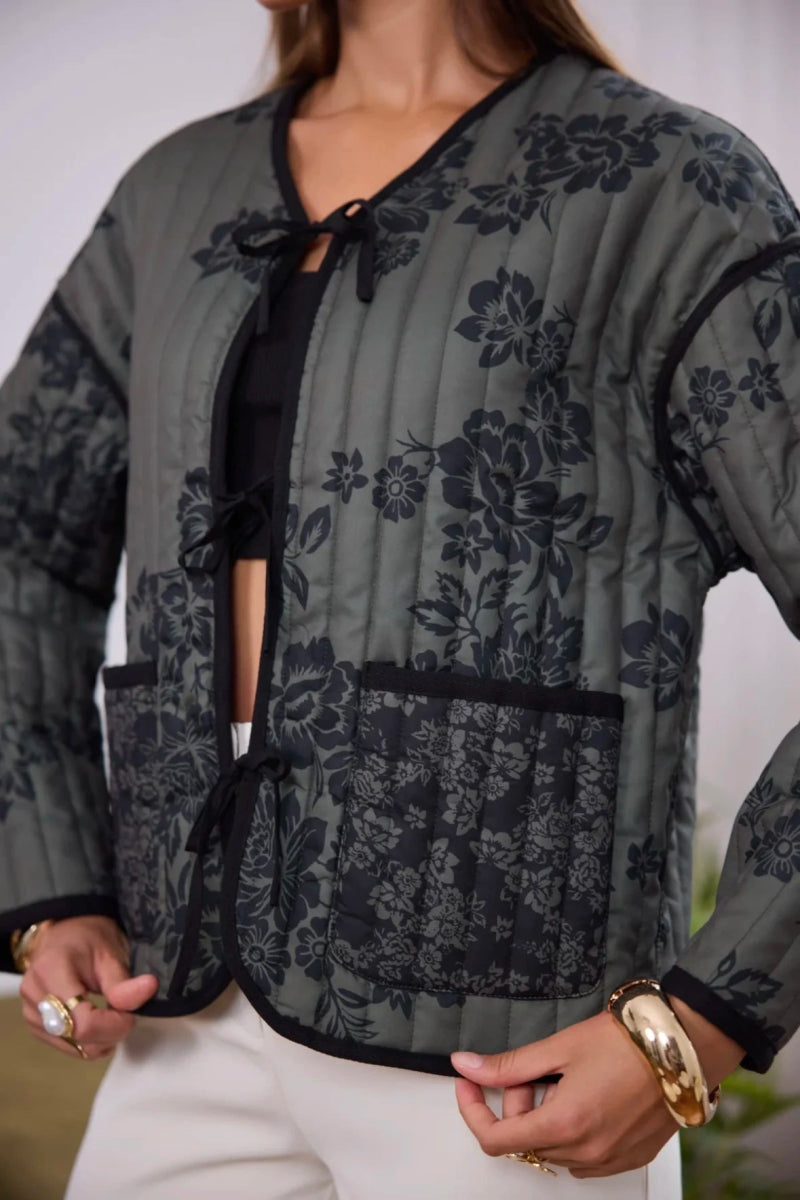 Veste matelassée kaki imprimée fleurs - RIVE GAUCHE