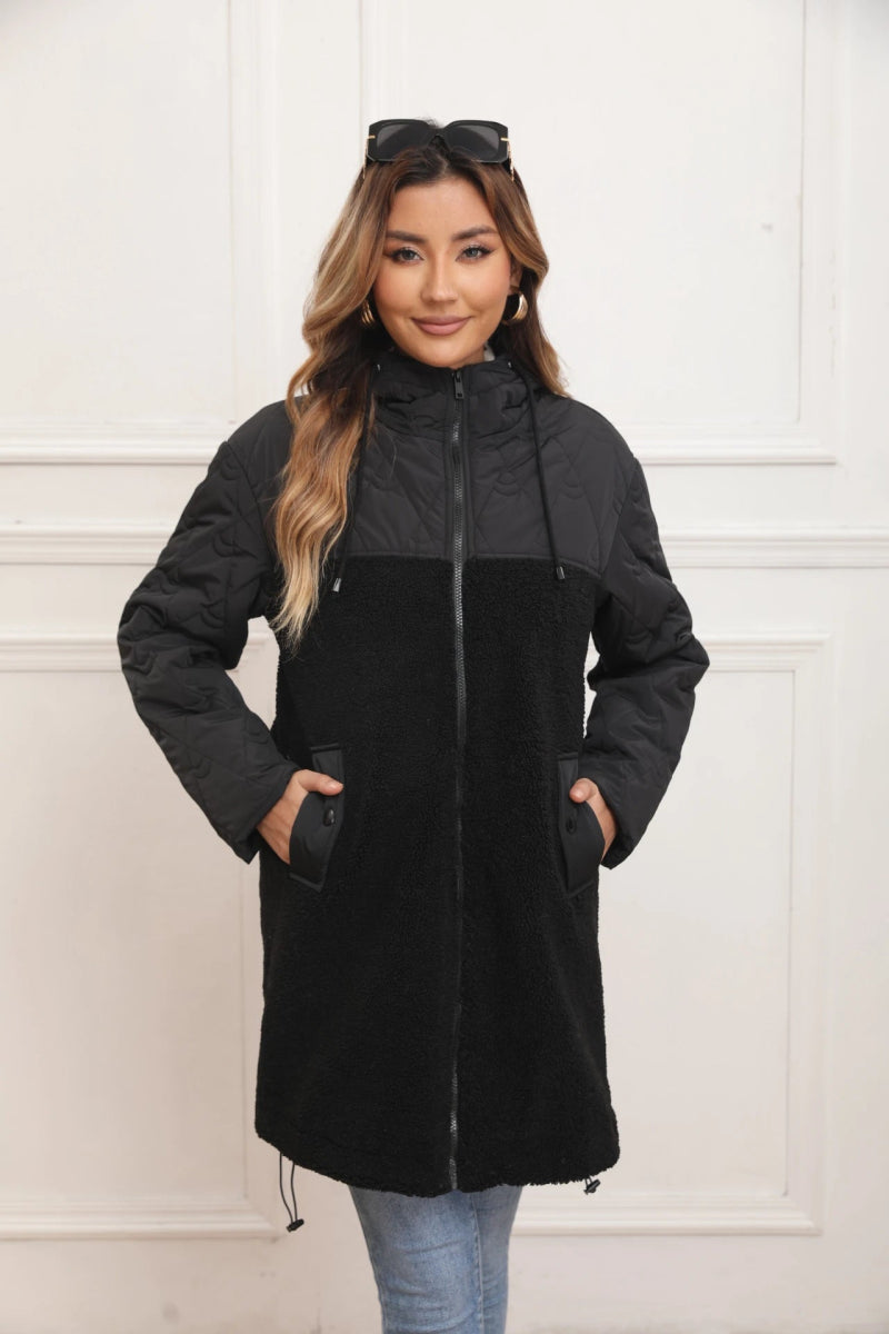 Veste matelassée noire avec capuche en fourrure d’agneau - RIVE GAUCHE