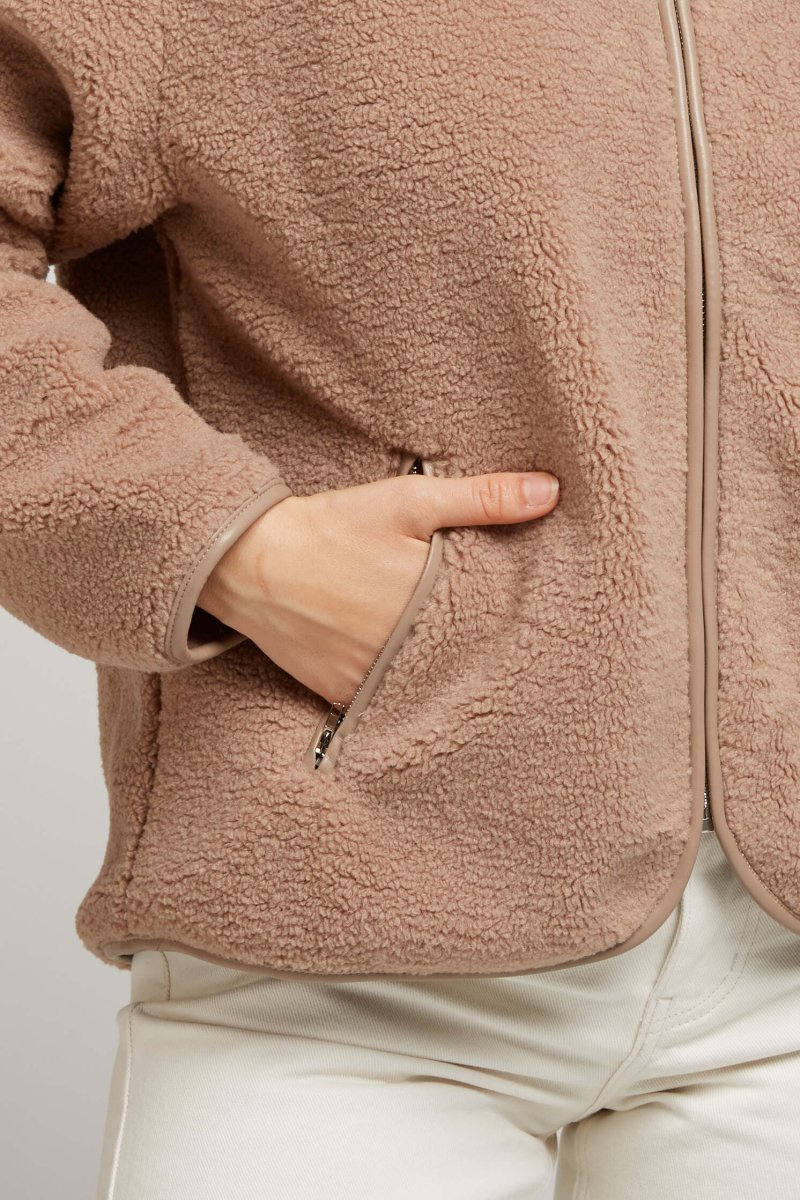 Veste moumoute beige bordée façon cuir - RIVE GAUCHE