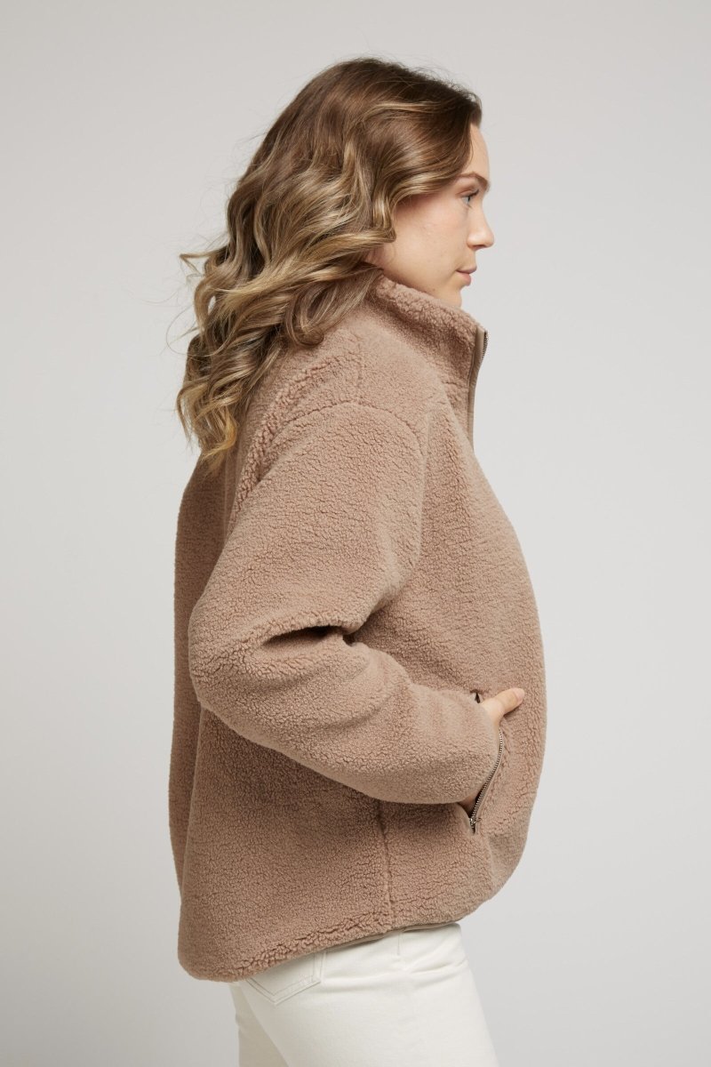 Veste moumoute beige bordée façon cuir - RIVE GAUCHE