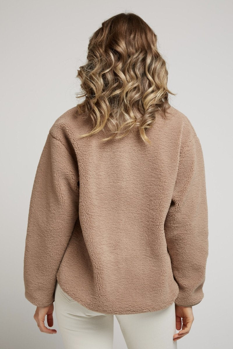 Veste moumoute beige bordée façon cuir - RIVE GAUCHE